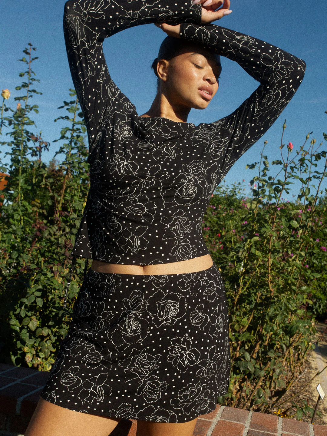 Emma Long Sleeve Top - Rose Dot Black - Image 5
