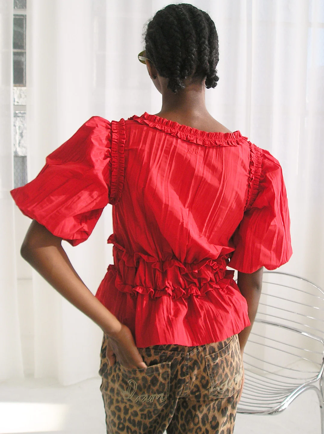 Everly Ruffle Blouse - Red Tafetta - Image 3