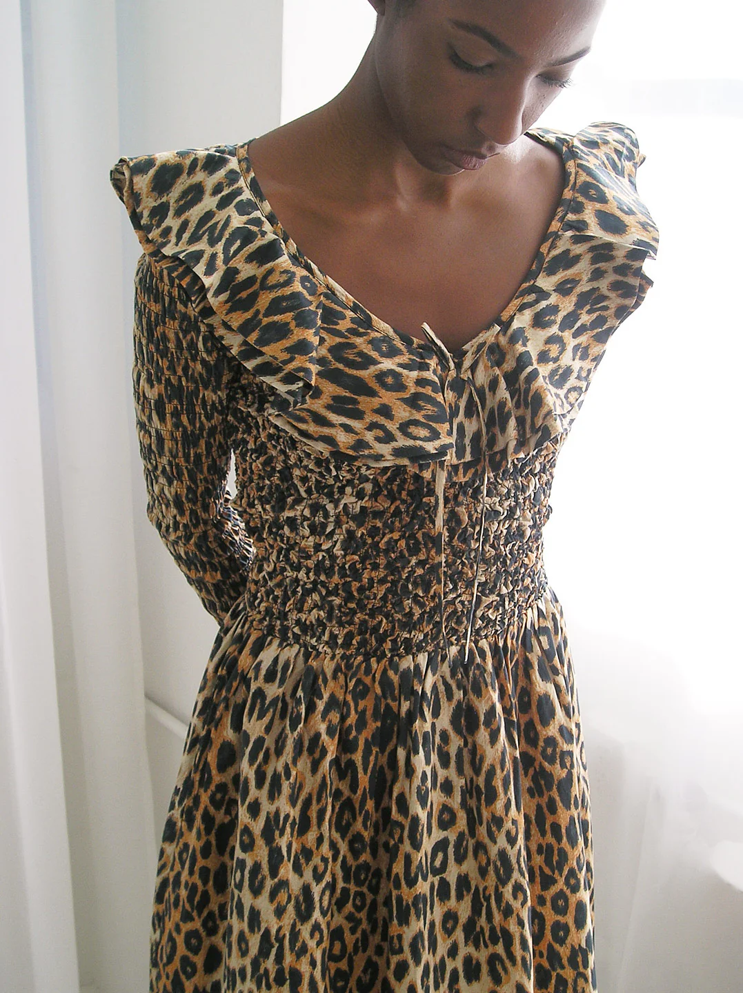 Harper Shirred Midi Dress - Leopard - Image 5
