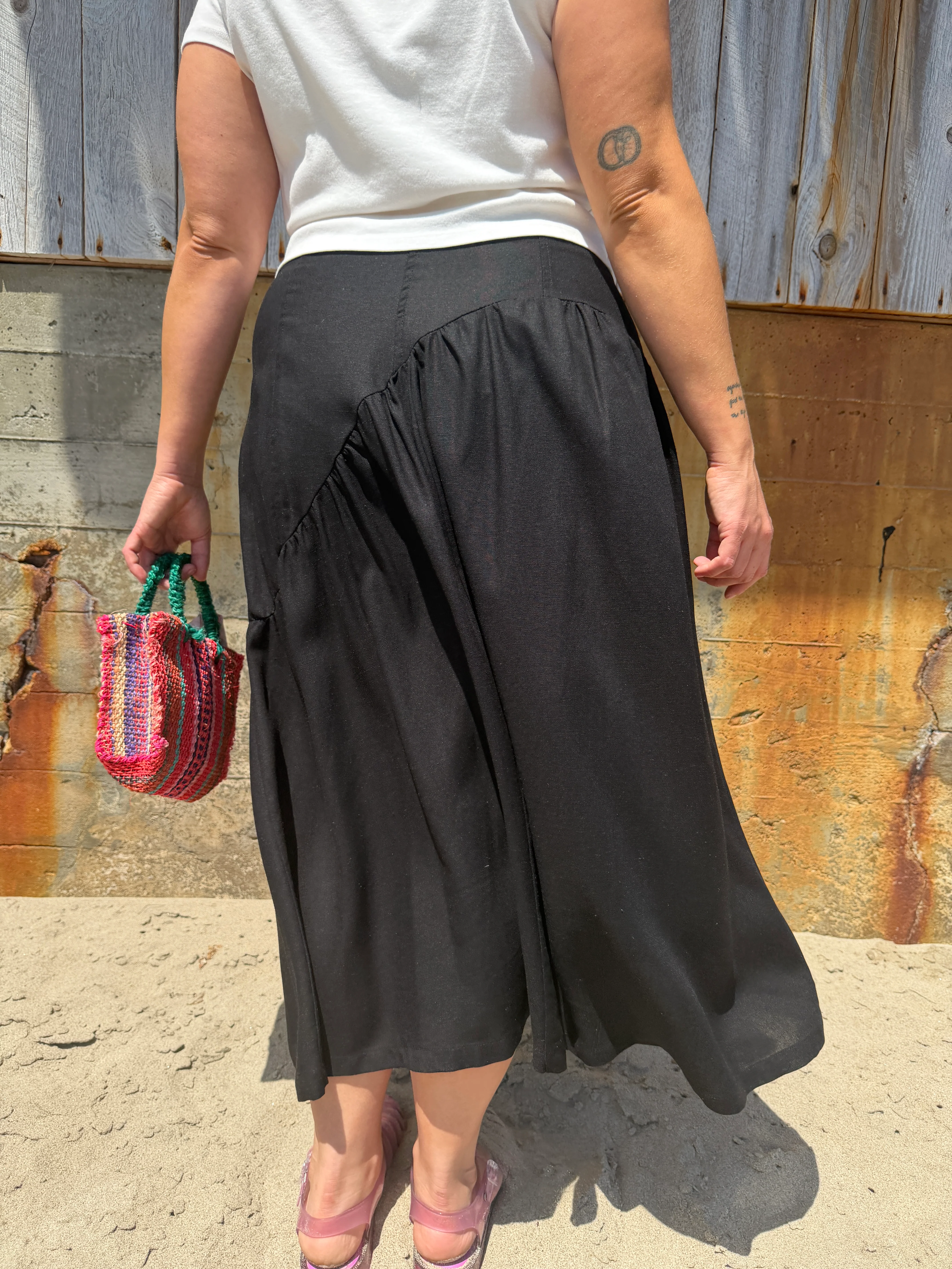 Maeve Midi Skirt - Black Linen - Image 4