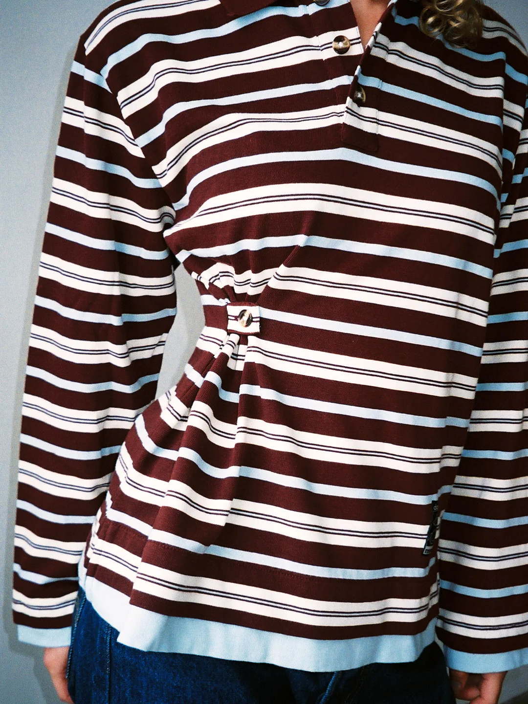 Noah Cinch Layered Rugby Polo - Chocolate Stripe - Image 2