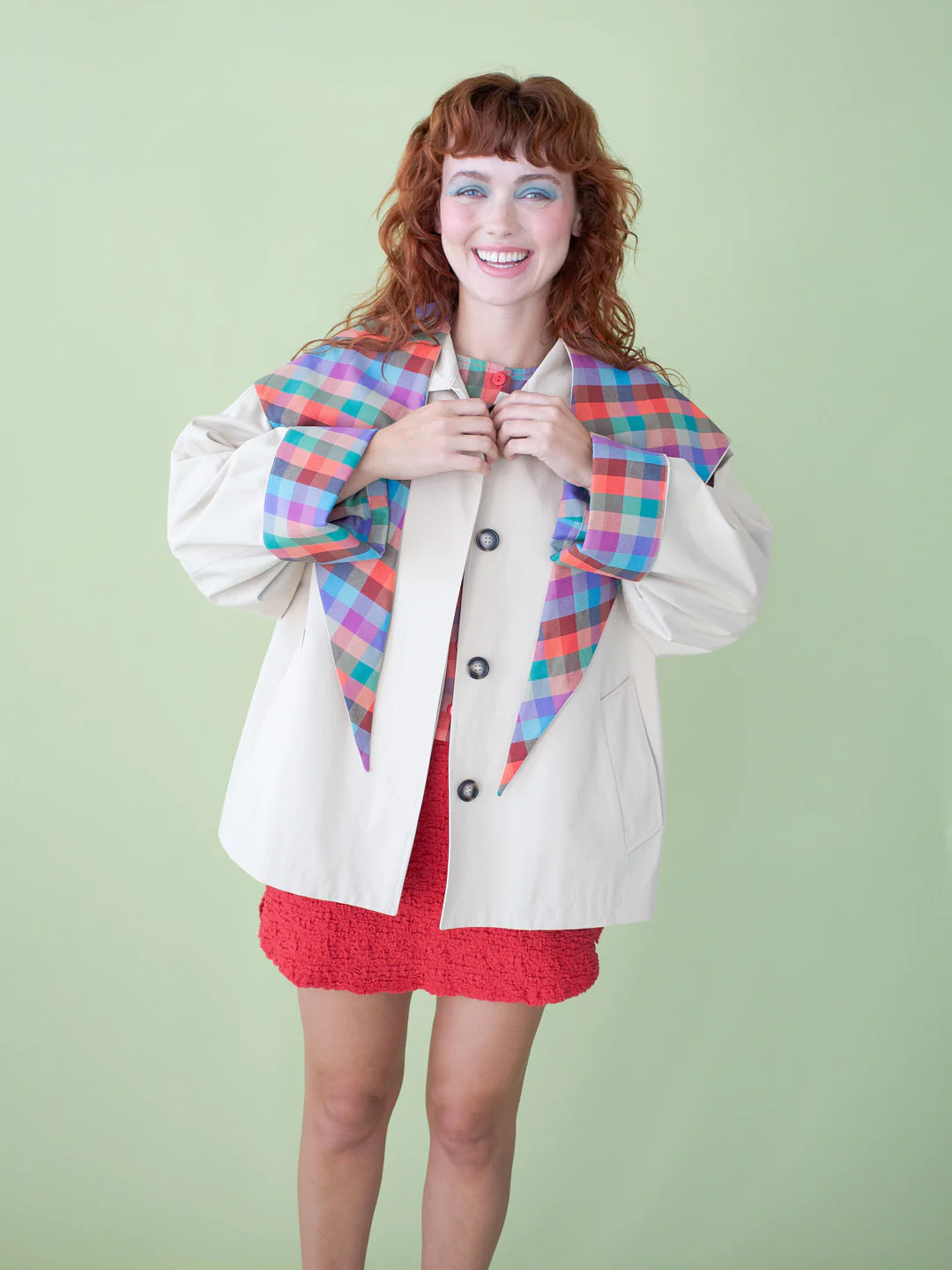 Olson Cropped Trench - Colorburst Plaid - Image 2