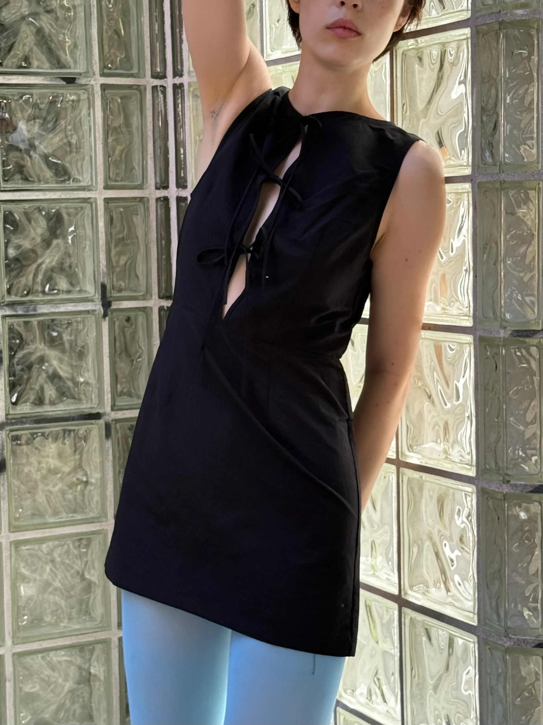 Tie Front Mini Dress - Black - Image 7